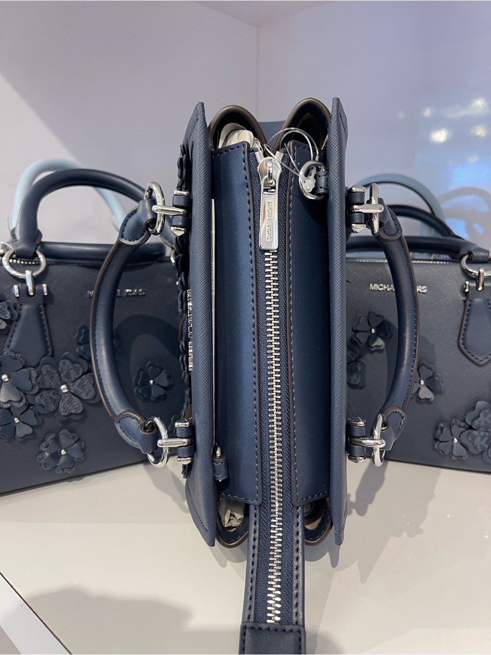 MICHAEL KORS Marilyn Sm Floral Embellished Satchel Crossbody Shoulder
Navy 
NWT - Picture 6 of 14